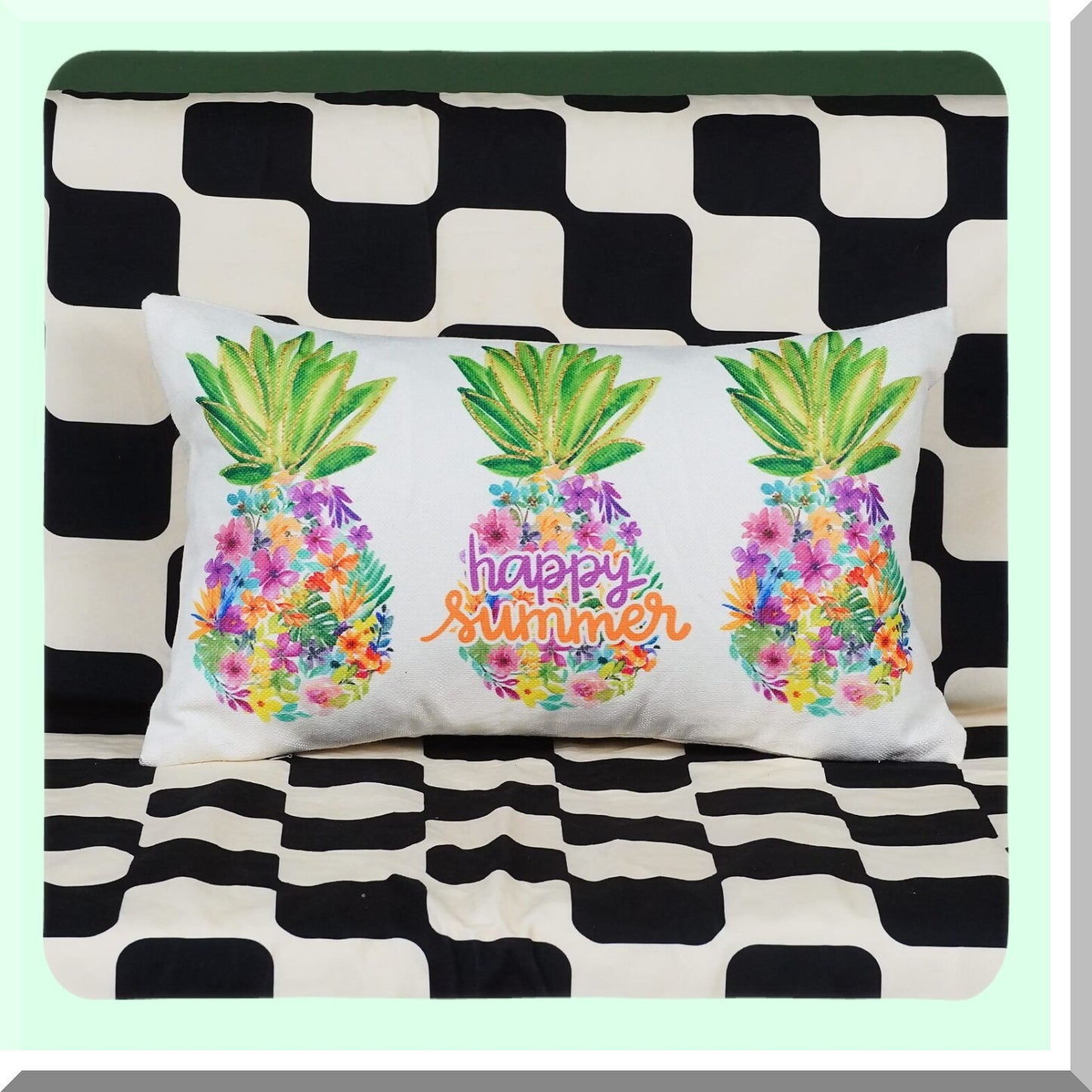Tropical Pineapple Summer Lumbar Pillowcase - Colorful Floral Farmhouse Decor Cushion Cover for Sofa, Couch, Patio - Happy Holiday Home Bed Decoration
