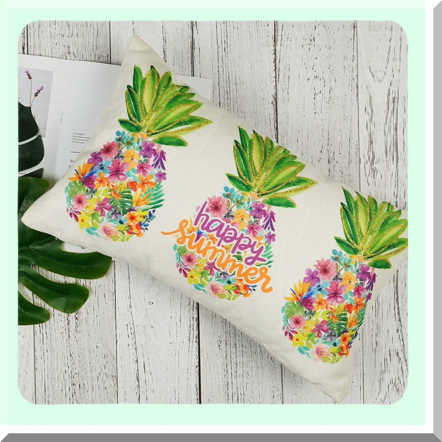 Tropical Pineapple Summer Lumbar Pillowcase - Colorful Floral Farmhouse Decor Cushion Cover for Sofa, Couch, Patio - Happy Holiday Home Bed Decoration