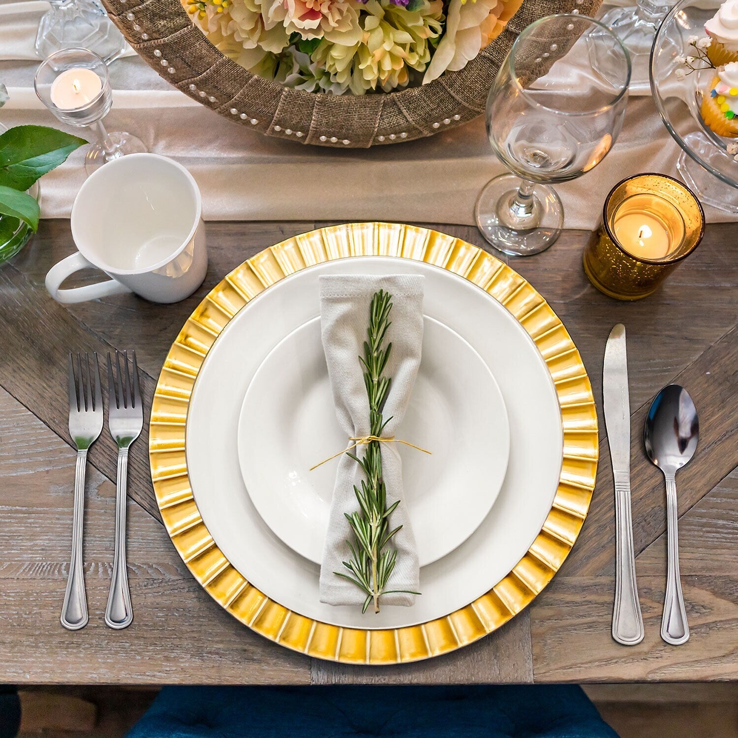 Gold Fluted Charger Plates, 13-in. (Pack of 12)