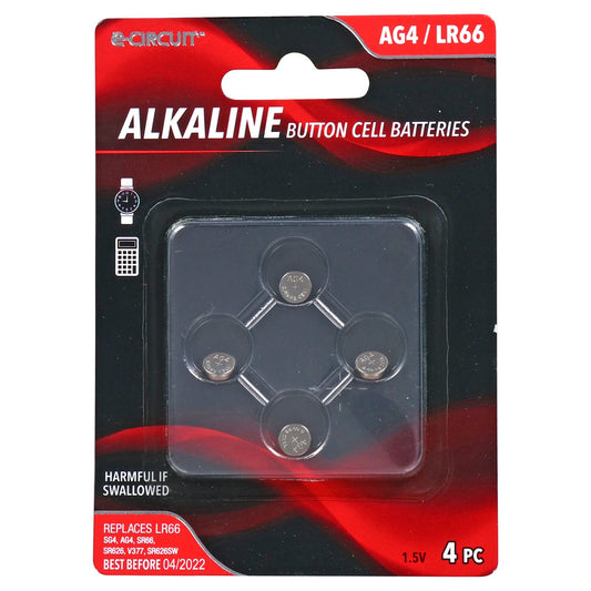 E-Circuit AG4/LR66 Alkaline Button Cell Batteries, 4-ct. Packs (Pack of 24)