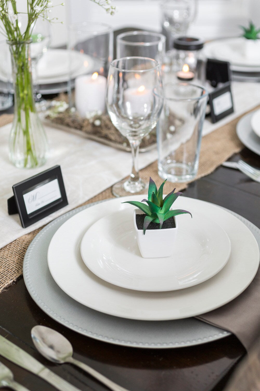 Silver Plastic Charger Plates with Beaded Rims, 13 in. (Pack of 12)