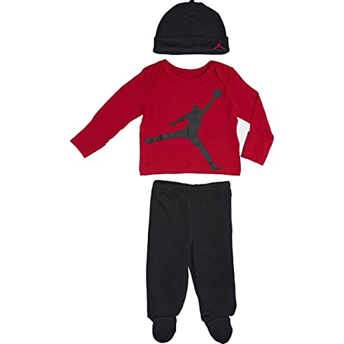 Baby Girls Long Sleeve Shirt, Footed Pants & Beanie Hat 3 Piece Set (Black(55A957-023)/Red, 3 Months)