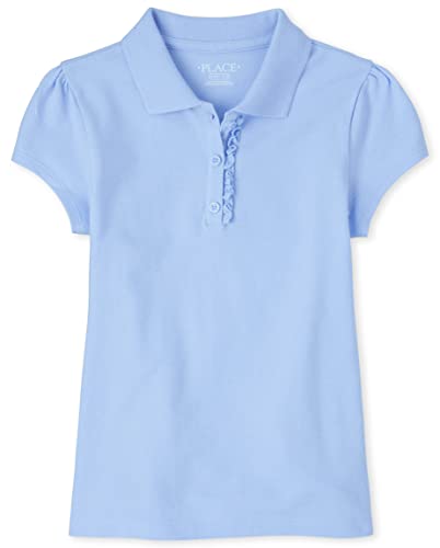 Baby Girls and Toddler Girls Short Sleeve Ruffle Pique Polo, Daybreak, 3T