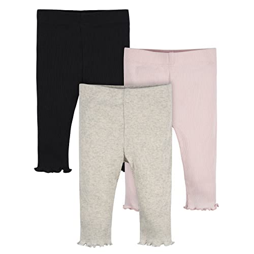 Baby Girls' 3-Pack Pull-On Knit Leggings, Pink White Gray, 0-3 Months