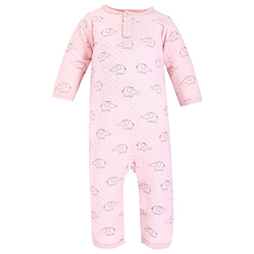 Uni   Premium Quilted Coveralls, Pink Gray Elephant, 0-3 Months
