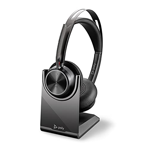 '- Voyager Focus 2 UC USB-A Headset with Stand (Plantronics) - Bluetooth (Stereo) Headset with Boom Mic - USB-A PC/Mac Compatible - Active Noise Canceling - Works w/ Teams, Zoom () & More
