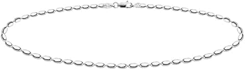 Sterling Silver Oval Rice Bead Chain Bracelet for Women