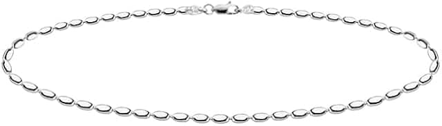 Sterling Silver Oval Rice Bead Chain Bracelet for Women
