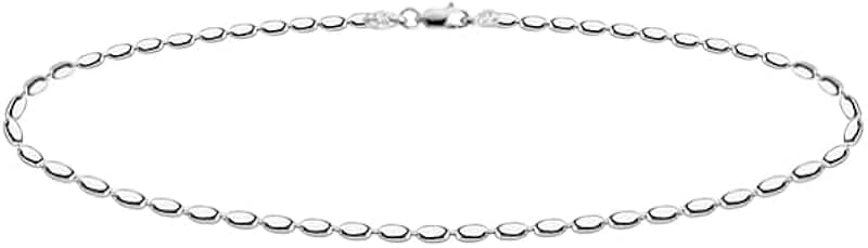 Sterling Silver Oval Rice Bead Chain Bracelet for Women
