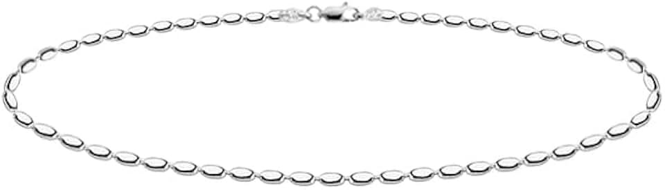 Sterling Silver Oval Rice Bead Chain Bracelet for Women