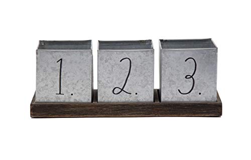 Decorative Galvanized Steel Pencil Cup with 3 Compartments