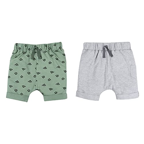 Baby Boys  Super Combed Natural Cotton Athletic Style Shorts, 2 Pack, Gray Green,