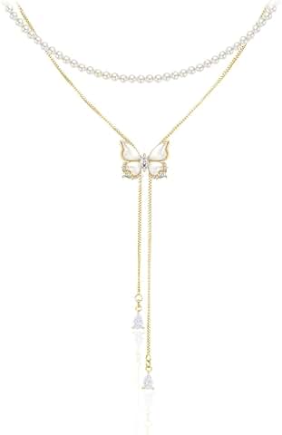 Elegant butterfly pendant necklace with tassels