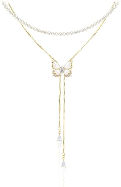 Elegant butterfly pendant necklace with tassels