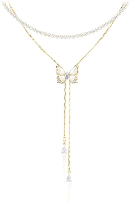 Elegant butterfly pendant necklace with tassels