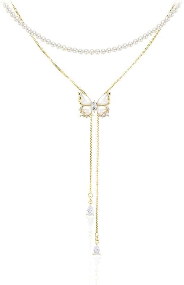 Elegant butterfly pendant necklace with tassels
