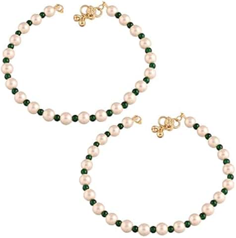 Gold Plated Pearl Bead Payal Anklets for Women