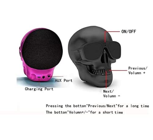 Mingyuan Bluetooth Speaker with Skull Head Shape Portable Wireless Speaker for Desktop PC/Laptop Notebook/Mobile Phone/MP3/MP4 Player(Cable Charger Gift)