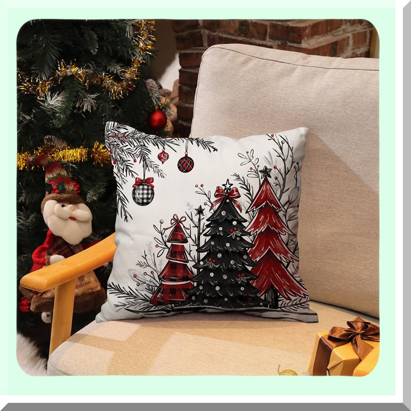 Winter Tree Pillow Covers Set - Red Black 18x18 Inch Decorative Throw Pillows for Home Couch - Pack of 2 - Christmas Holiday Decor