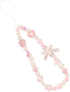 Pink Cute Beaded Phone Charm with Strawberry and Pearl Details