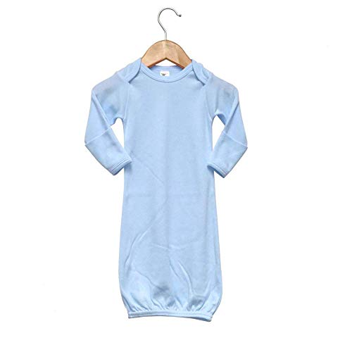 Baby Infant Blank Long Sleeve Sleeper Gown with Mitten Cuffs (Blue, 0-3 Months)
