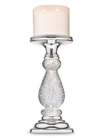 Silver Swirling Glitter Pedestal with Timer  USB Compatible with 3-Wick Candles
