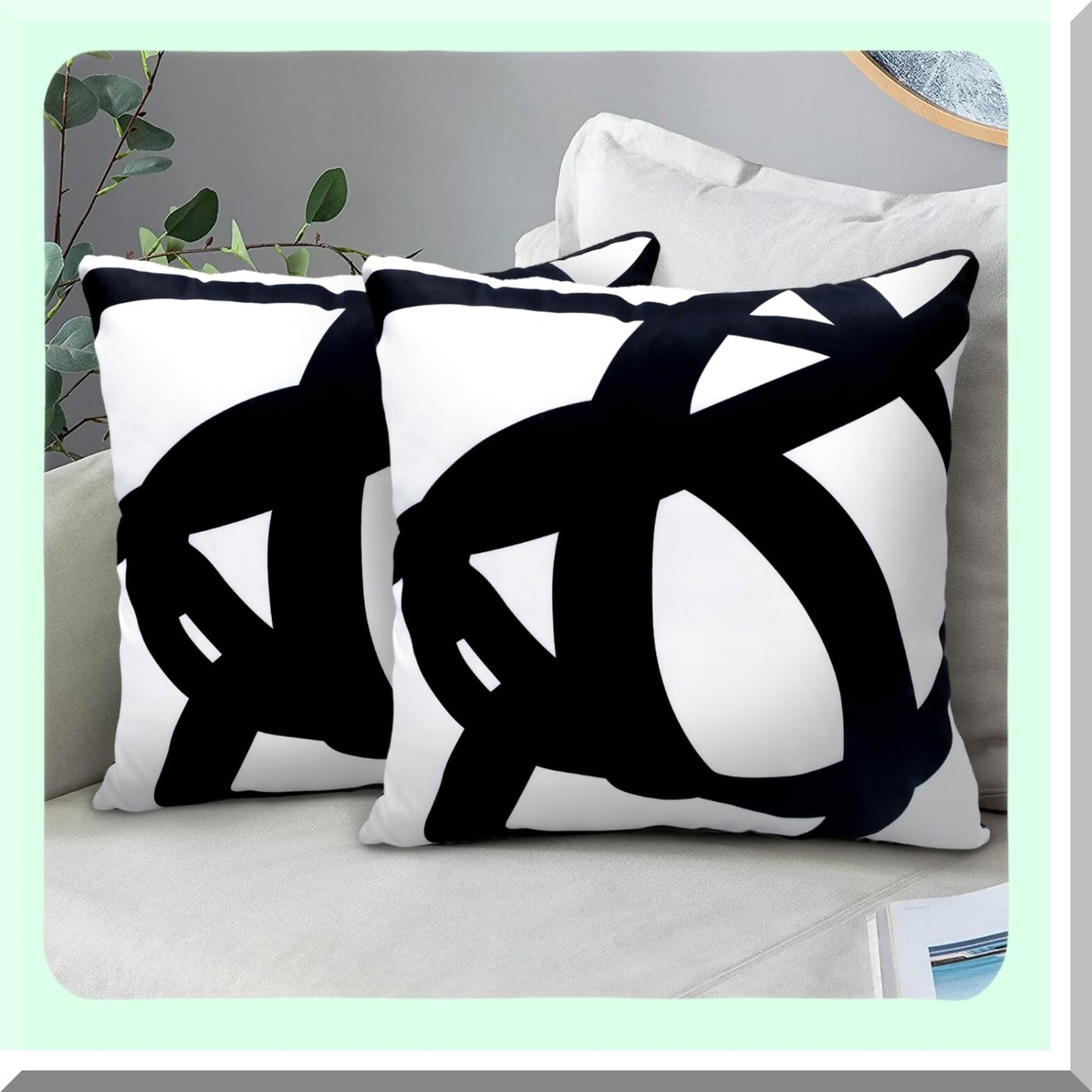 Boho Art Abstract Pillow Covers - Set of 2 Black & White 18x18 Throw Cushion Cases for Sofa Couch Bed Home Outdoor Decor