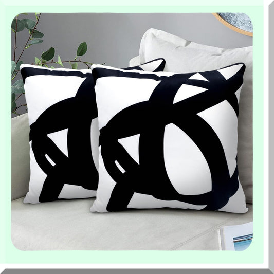 Boho Art Abstract Pillow Covers - Set of 2 Black & White 18x18 Throw Cushion Cases for Sofa Couch Bed Home Outdoor Decor