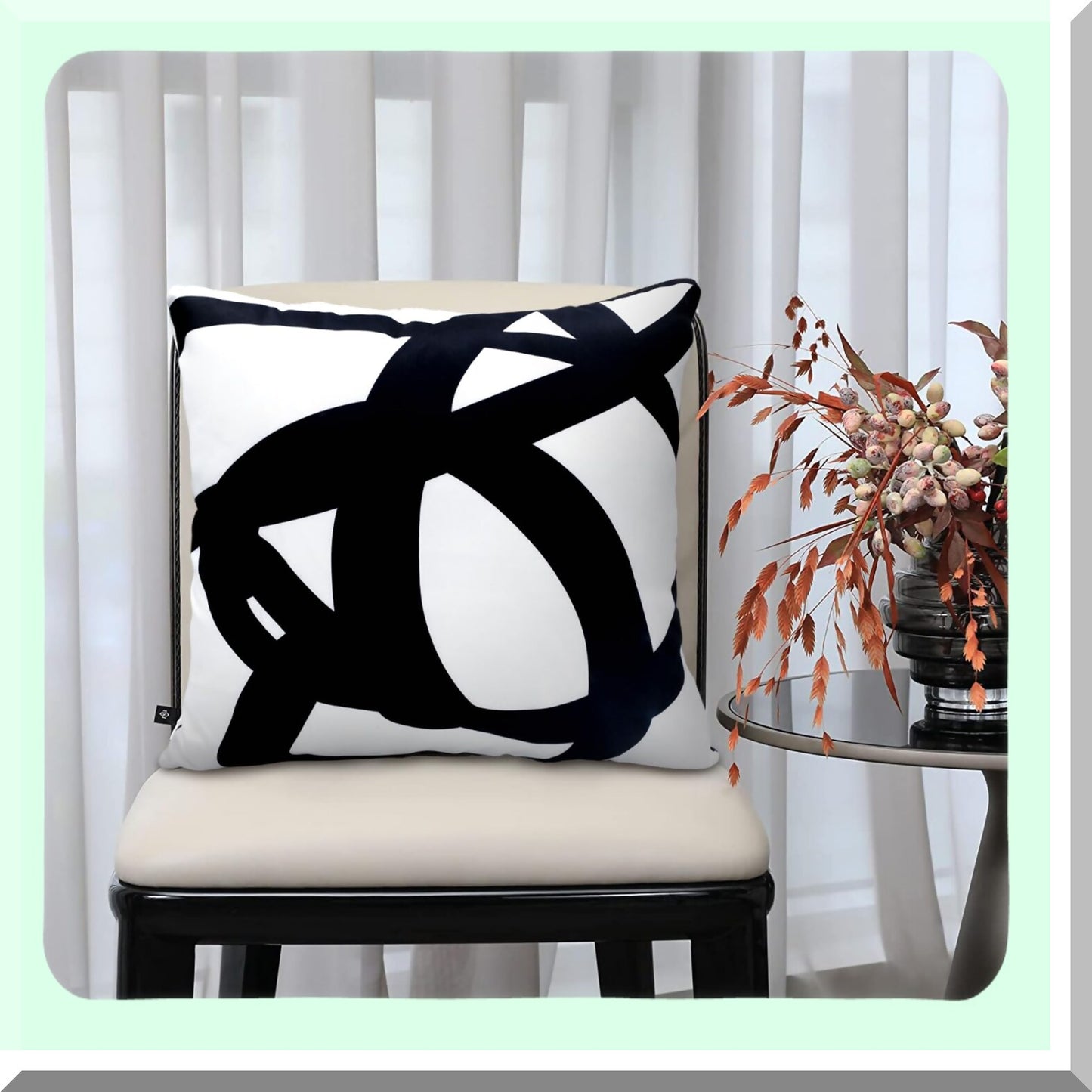 Boho Art Abstract Pillow Covers - Set of 2 Black & White 18x18 Throw Cushion Cases for Sofa Couch Bed Home Outdoor Decor