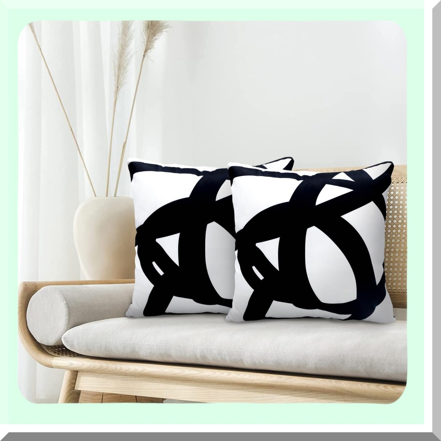 Boho Art Abstract Pillow Covers - Set of 2 Black & White 18x18 Throw Cushion Cases for Sofa Couch Bed Home Outdoor Decor