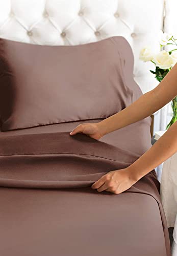 Adjustable King Sheets Egyptian-Cotton Set 5 Piece Chocolate Solid  600 Thread Count-Fitted Sheet Fit up to 25 Inches Deep Pocket. Split-King)