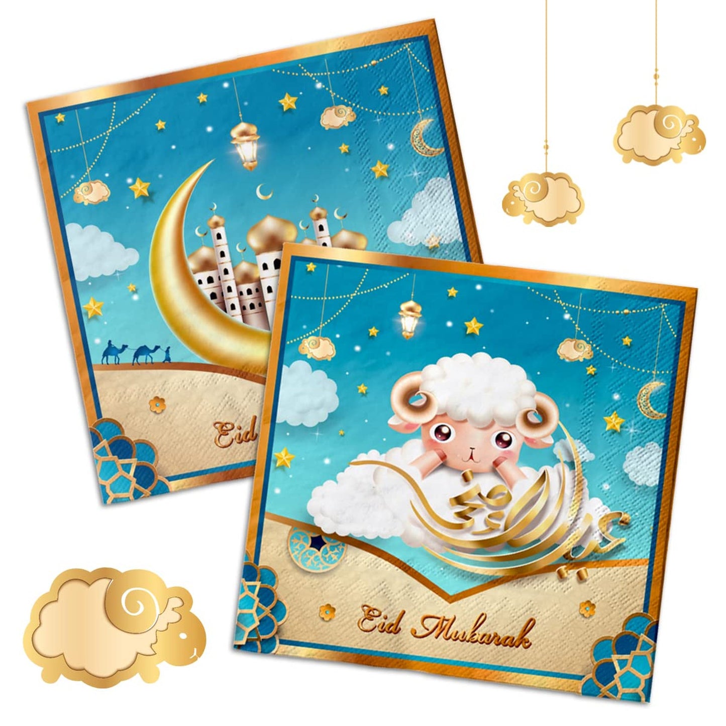 Eid Mubarak Sheep Napkins - 40 Pack Muslim Party Decorations for Eid Al Adha - Disposable Sheep Design Napkins for Festive Celebrations