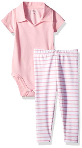 Ultimate Baby Flexy 2 Piece Set (Pant with Short Sleeve Polo Bodysuit), Light Pink Stripe, 0-6 Months