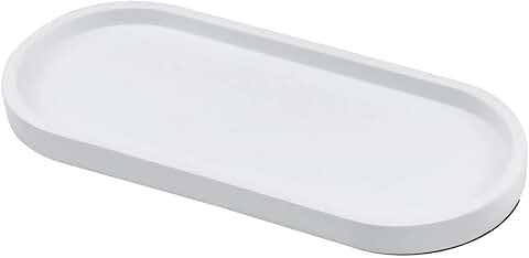 Small White Oval Concrete Countertop Organizer