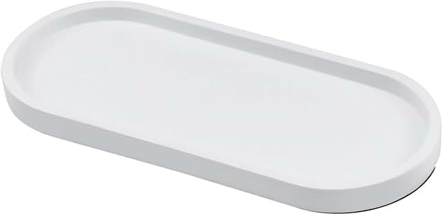 Small White Oval Concrete Countertop Organizer