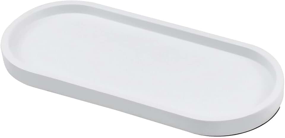 Small White Oval Concrete Countertop Organizer