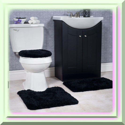 3 Piece Black Plush Bath Rug Set