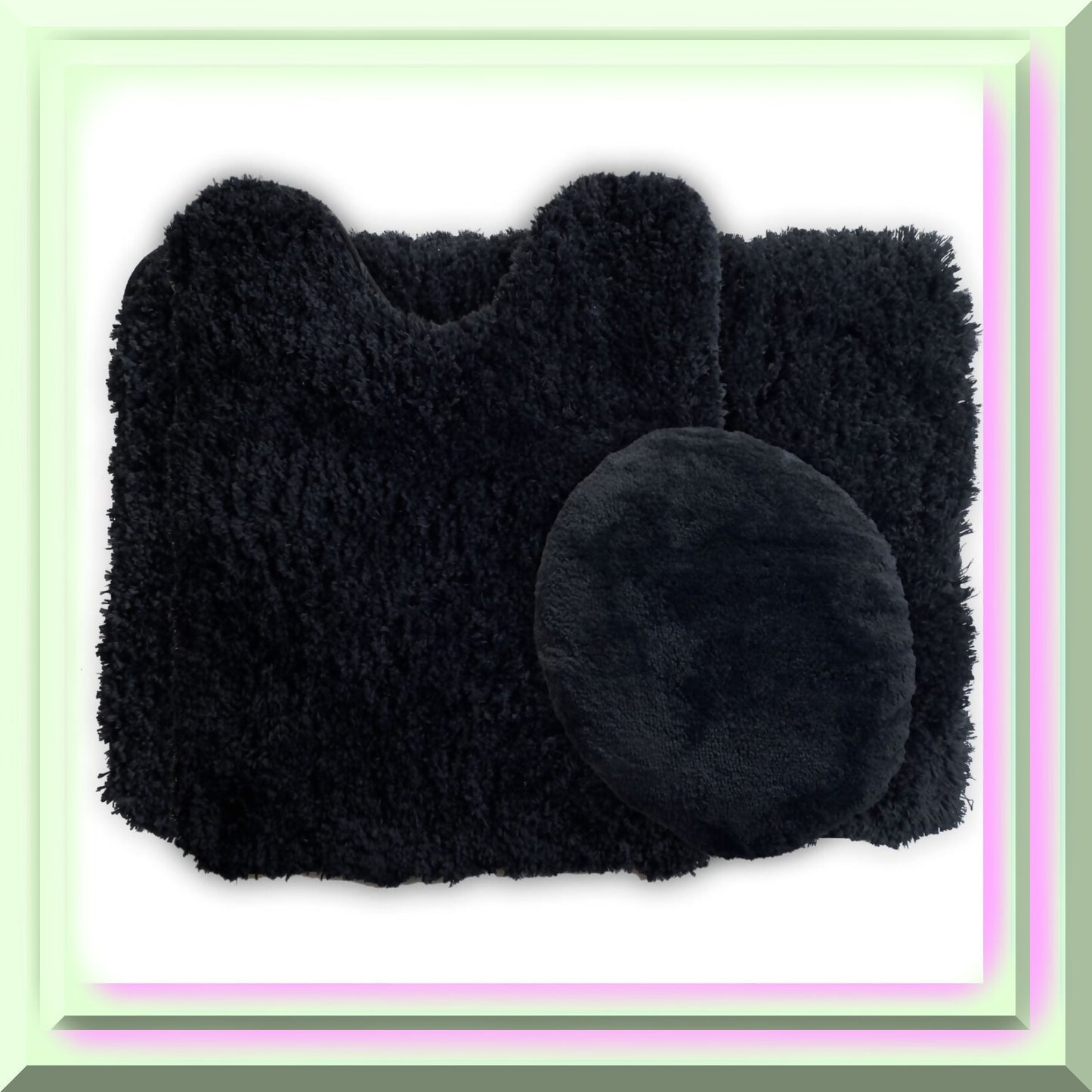 3 Piece Black Plush Bath Rug Set