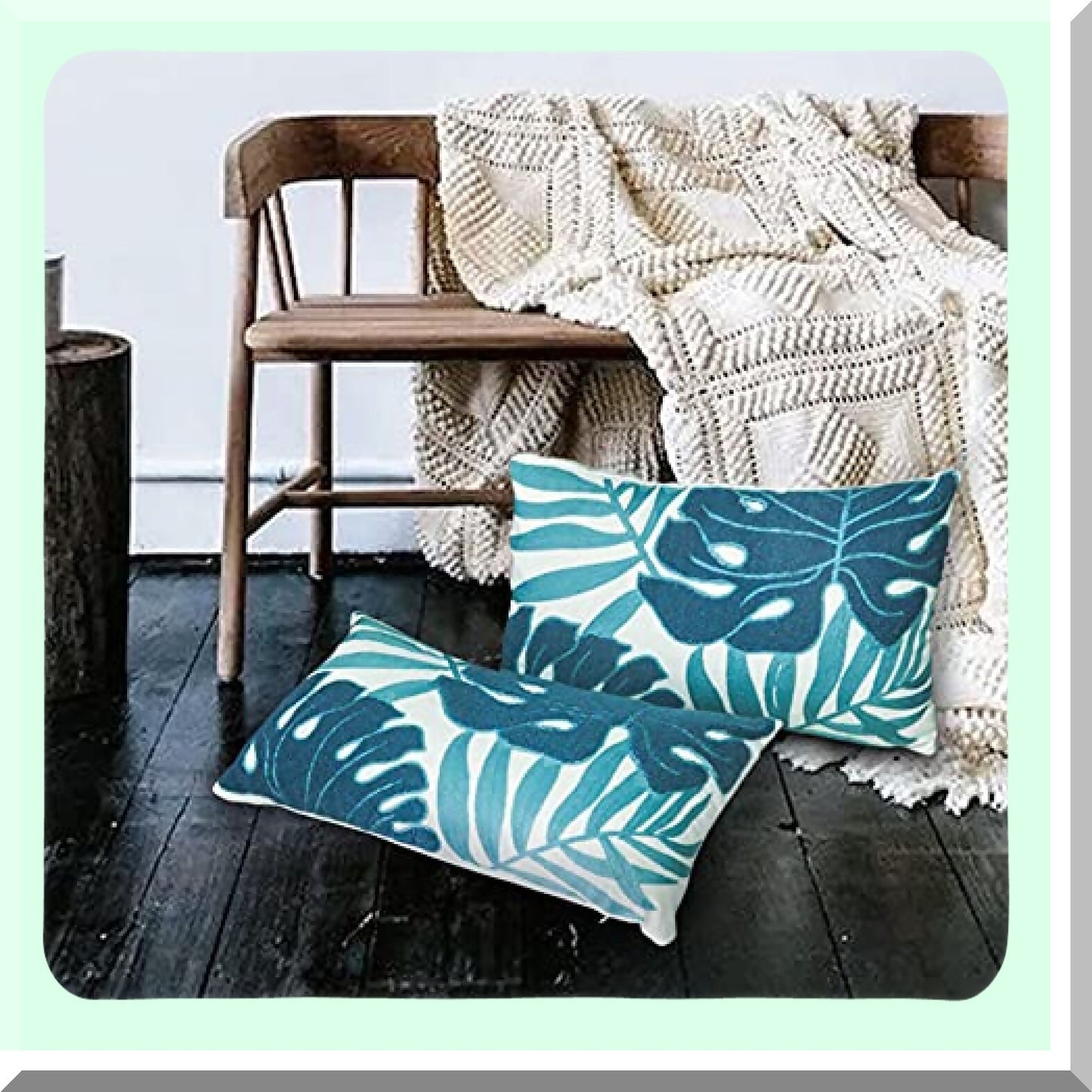 Tropical Leaf Palm Pattern Embroidery Pillow Covers - Set of 2, Comfy Woven Decorative Cushion Cases for Couch Sofa Bedroom Car, 12 x 20 Inch