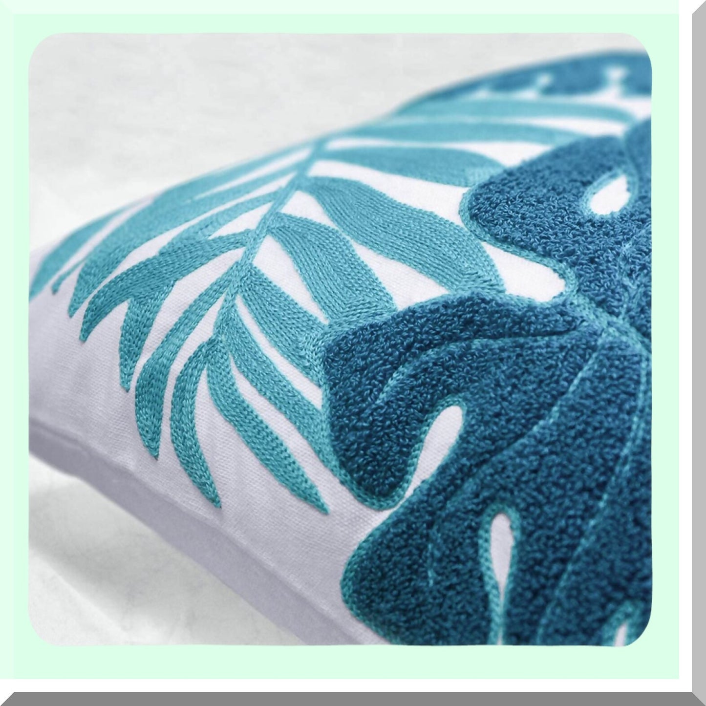 Tropical Leaf Palm Pattern Embroidery Pillow Covers - Set of 2, Comfy Woven Decorative Cushion Cases for Couch Sofa Bedroom Car, 12 x 20 Inch