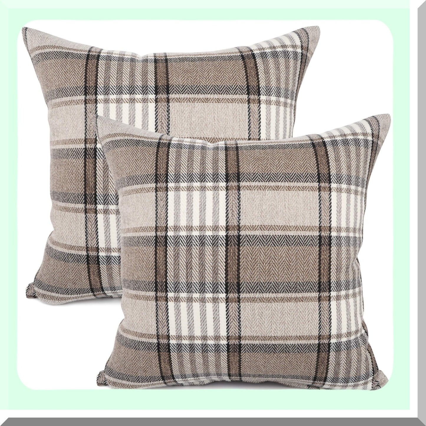 Retro Buffalo Tartan Plaid Linen Pillowcase - Farmhouse Decorative Cushion Cover for Sofa Chair - Indoor/Outdoor Throw Pillow Case, Brown - Set of 2, 22x22inch