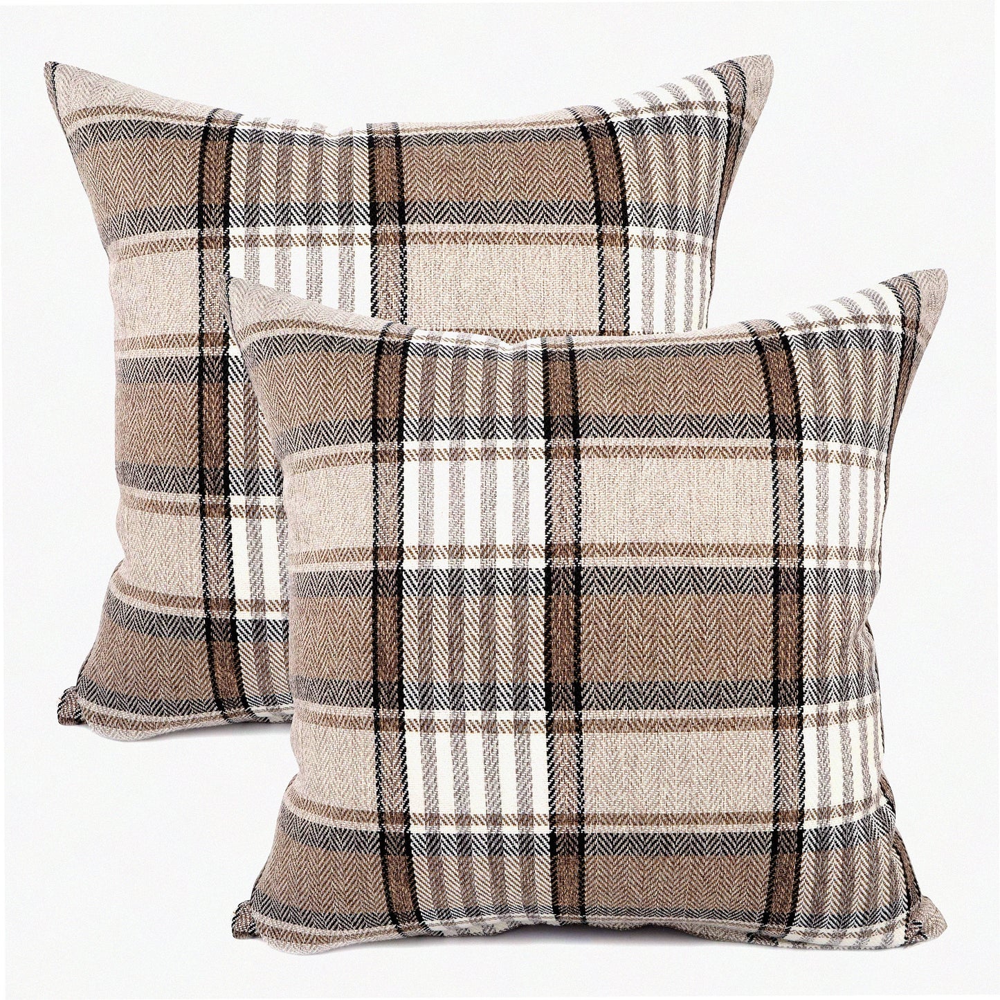 Retro Buffalo Tartan Plaid Linen Pillowcase - Farmhouse Decorative Cushion Cover for Sofa Chair - Indoor/Outdoor Throw Pillow Case, Brown - Set of 2, 22x22inch