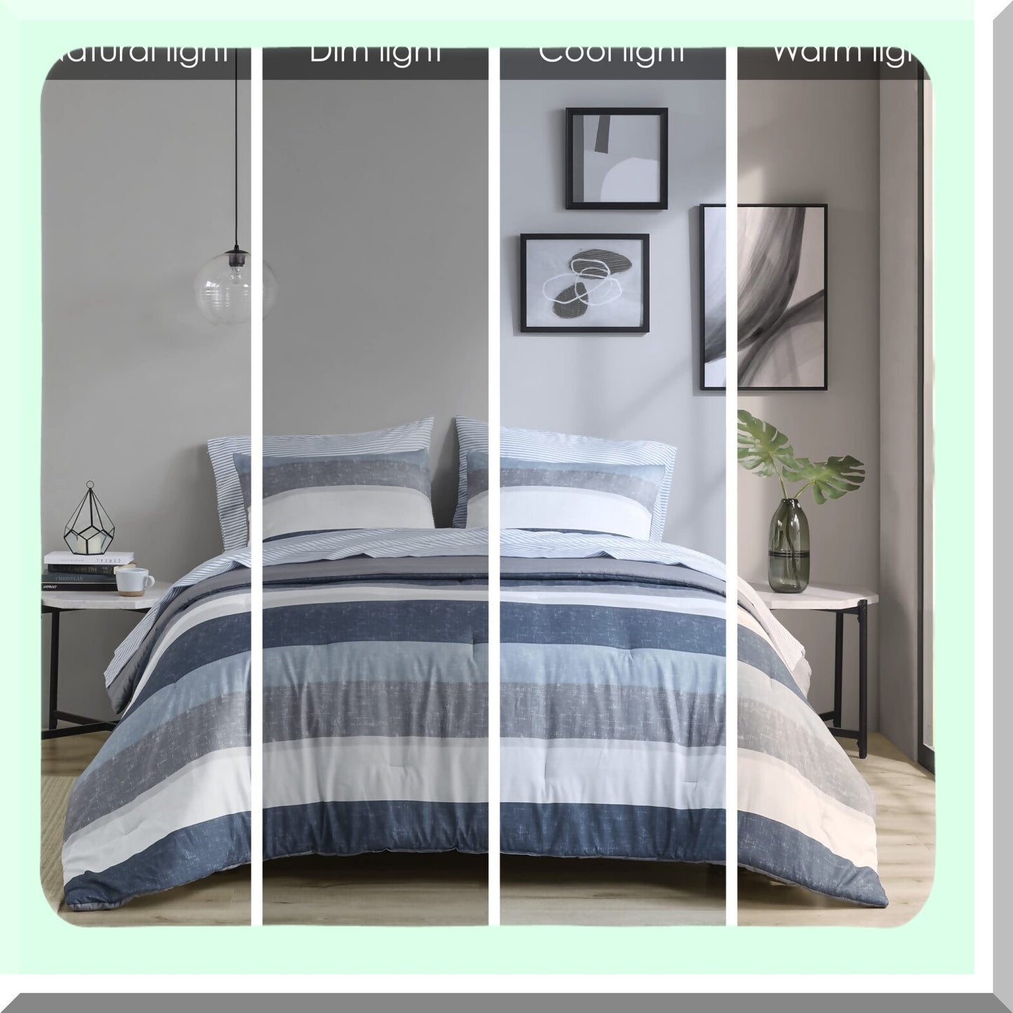 California Blue Stripe Comforter Set - Modern All Season Bedding with Matching Sham & Sheet - Jaxon 7 Piece Bed in a Bag