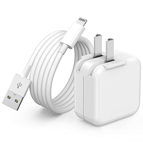 iPad Charger, iPhone Charger [Apple MFi ] 12W USB Wall Charger Foldable Portable Travel Plug with 6.6FT Lightning Cable Compatible with iPhone, iPad, iPad Mini 1/2/3/4/5, iPad Air 1/2/3