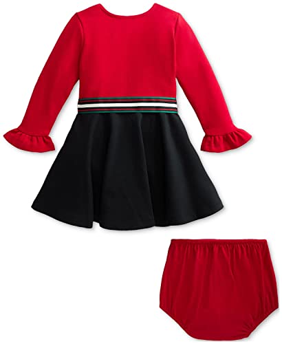 Baby Girls Two Tone Stretch Ponte Dress & Bloomer 2 Piece Set (3 Months, Red(2001)/B)