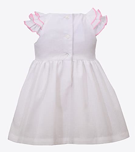 Baby Girls White Textured Pink Embroidered Roses Smocked Dress (3-6M)