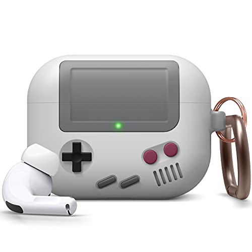 AW5 Airpods Pro case with game console design, keychain, silicone, MagSafe, light grey