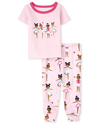 Baby Toddler Girls Short Sleeve Top and Pants Snug Fit Cotton 2 Piece Pajama Sets, Ballet Dancer, 0-3 Months