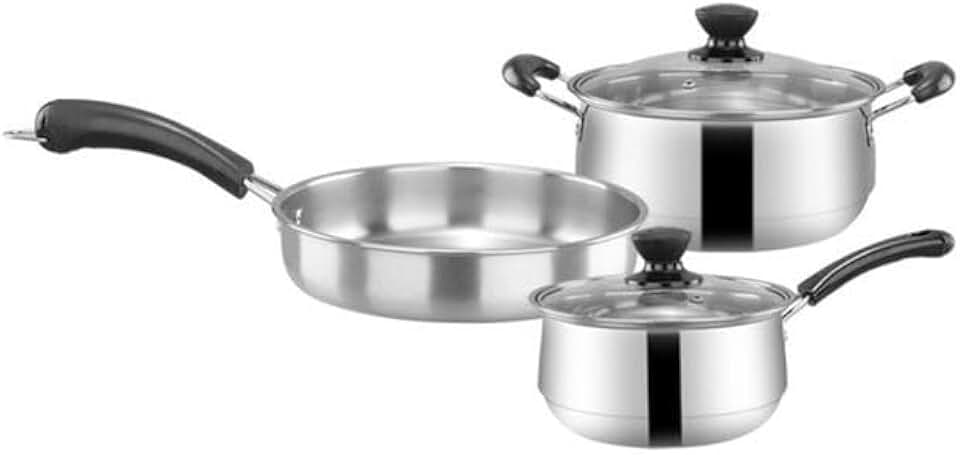 3-Piece Stainless Steel Cookware Set for Home