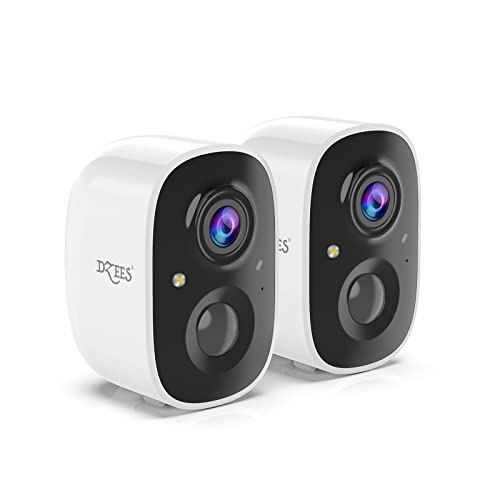 Wireless outdoor camera with battery, siren, spotlight, motion detection, night vision, waterproof, 2-pack